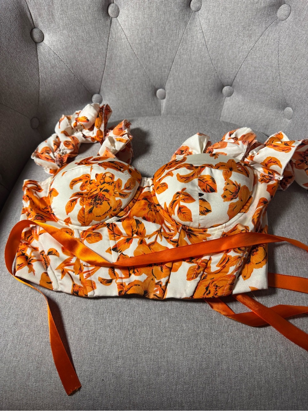 SHEIN Orange Floral Padded Bustier Top